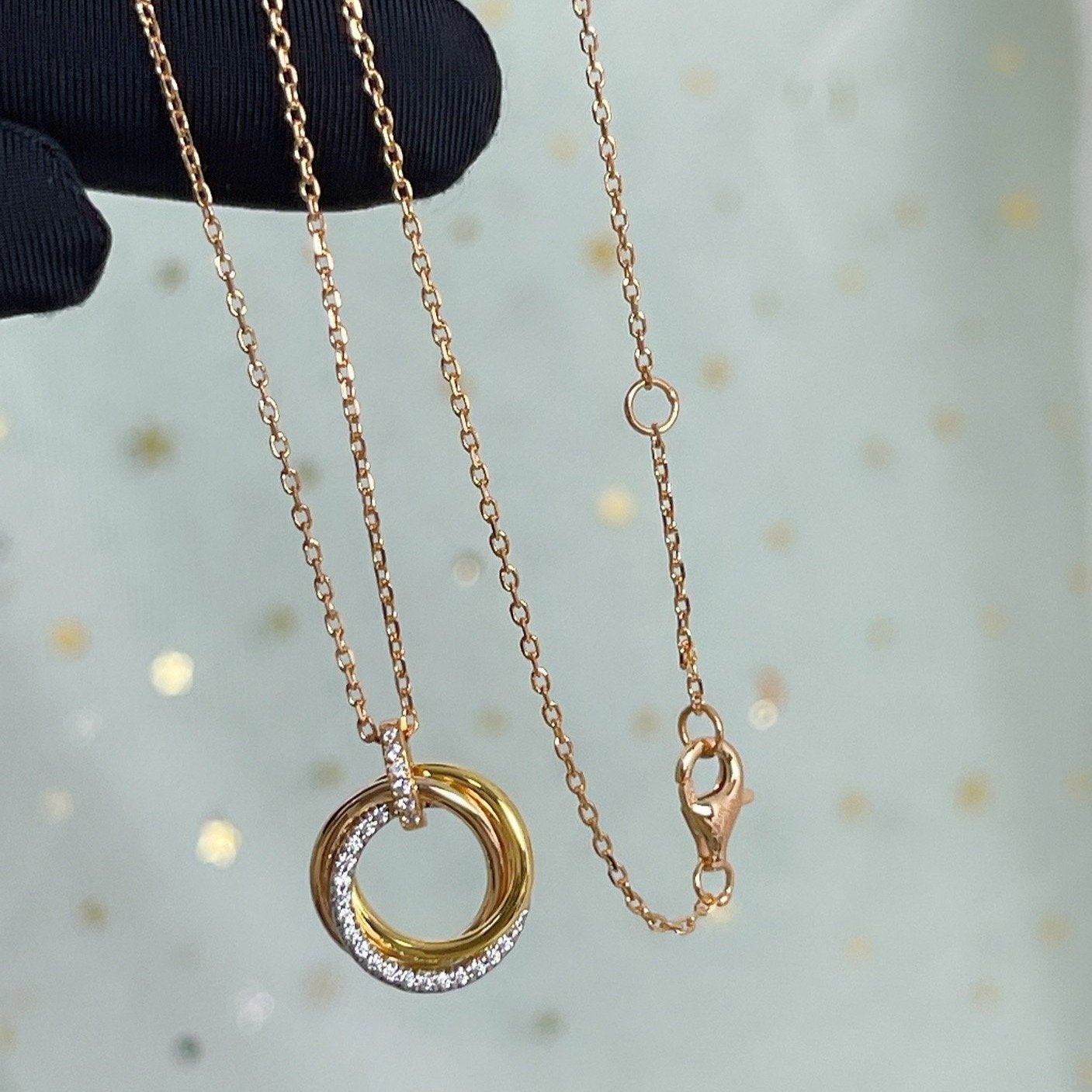 [ROSE]TRINITY NECKLACE SILVER GOLD PINK GOLD DIAMONDS