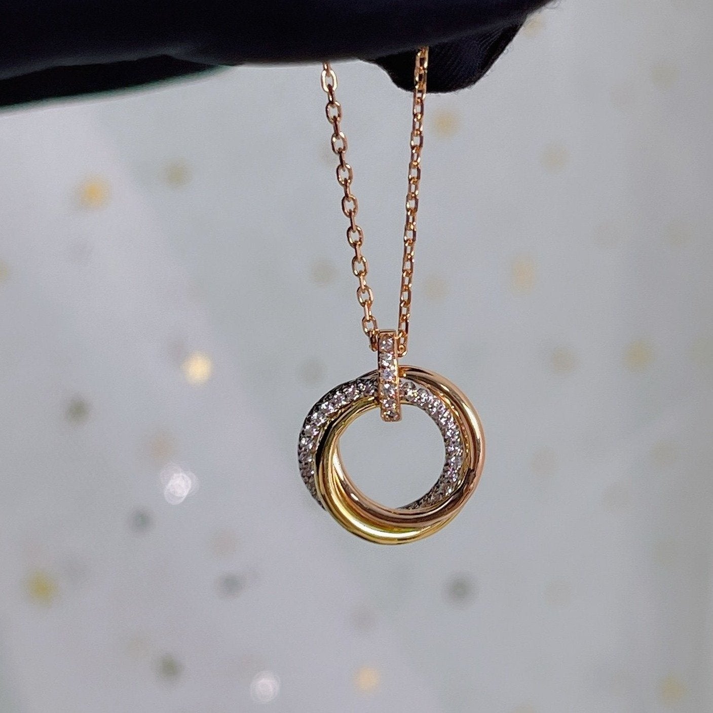 [ROSE]TRINITY NECKLACE SILVER GOLD PINK GOLD DIAMONDS