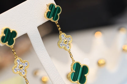 [ROSE]CLOVER EARRINGS GOLD MALACHITE DIAMOND 3 MOTIF