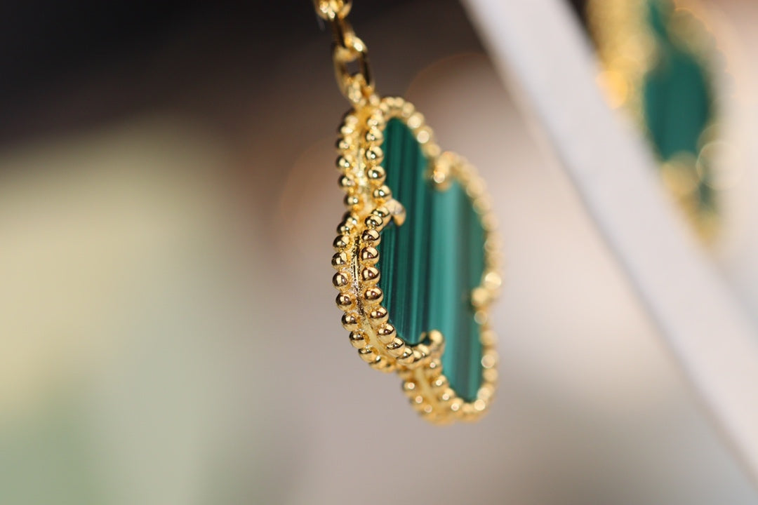 [ROSE]CLOVER EARRINGS GOLD MALACHITE DIAMOND 3 MOTIF