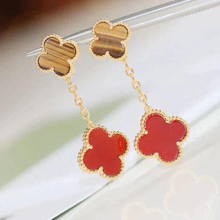 [ROSE]CLOVER  2 MOTIF  TIGER EYE CARNELIAN EARRINGS