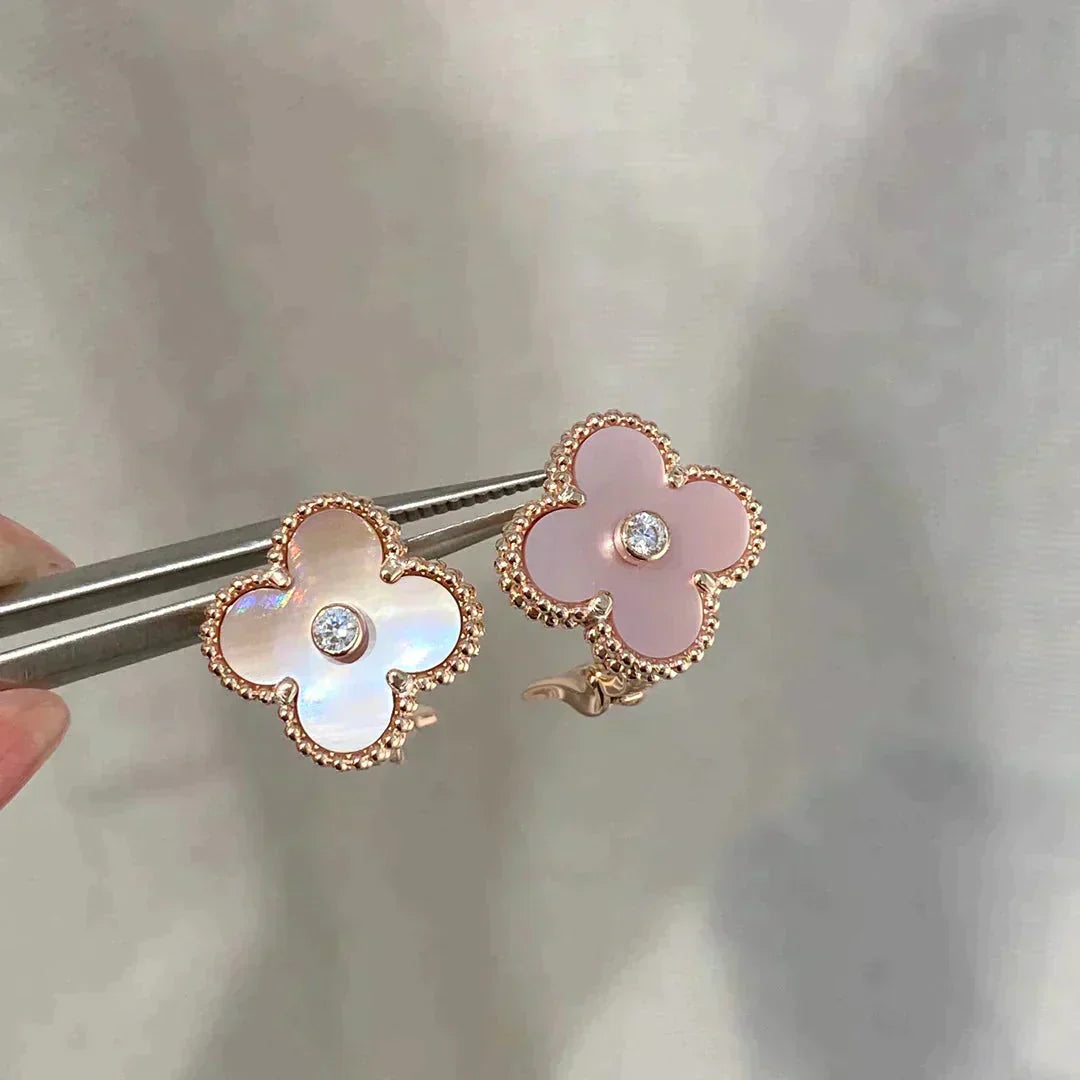 [ROSE]CLOVER MEDIUM 1 MOTIFS  PINK MOP DIAMOND EARRINGS