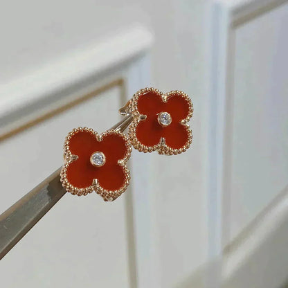 [ROSE]CLOVER MEDIUM 1 MOTIFS CARNELIAN  DIAMOND earrings