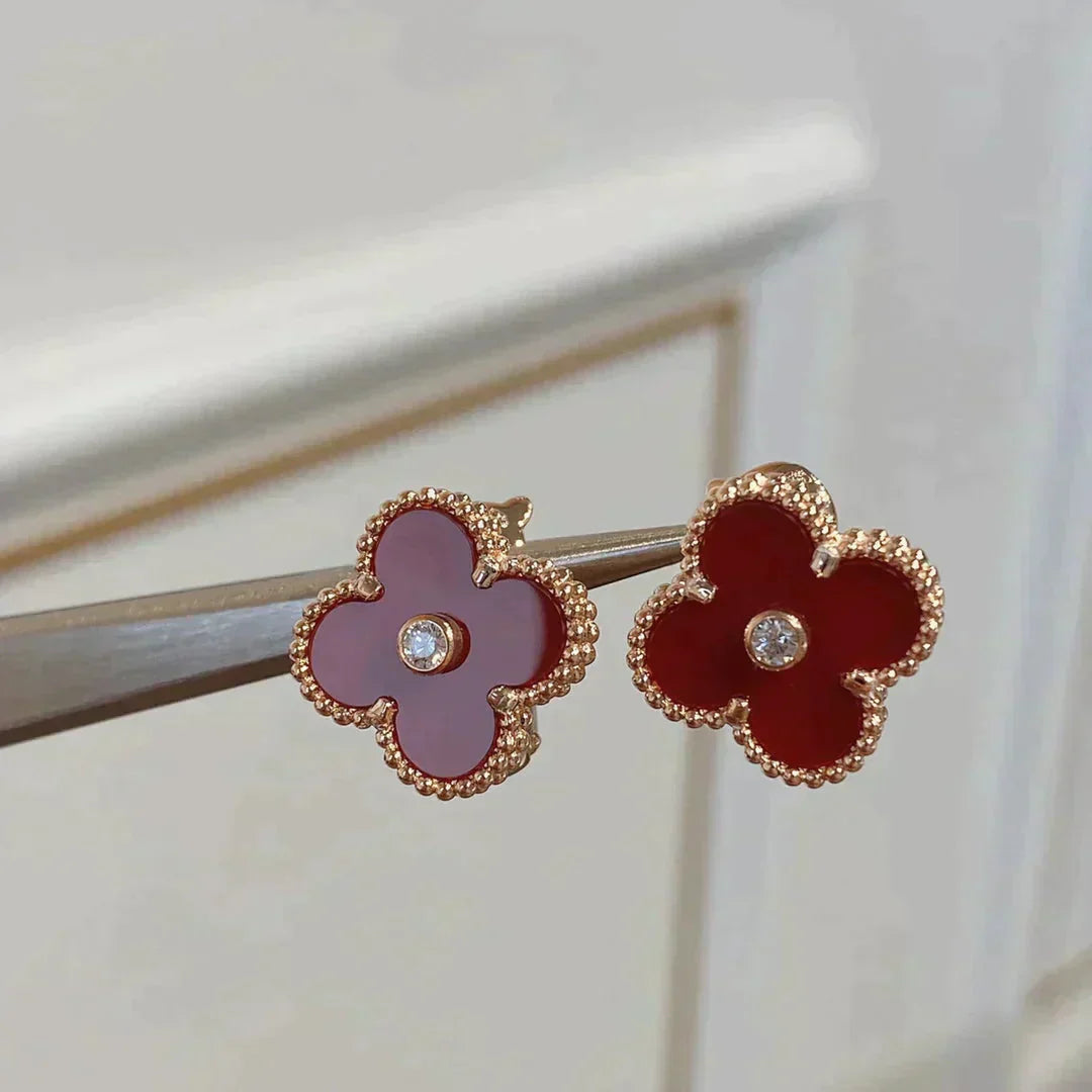 [ROSE]CLOVER MEDIUM 1 MOTIFS CARNELIAN  DIAMOND earrings