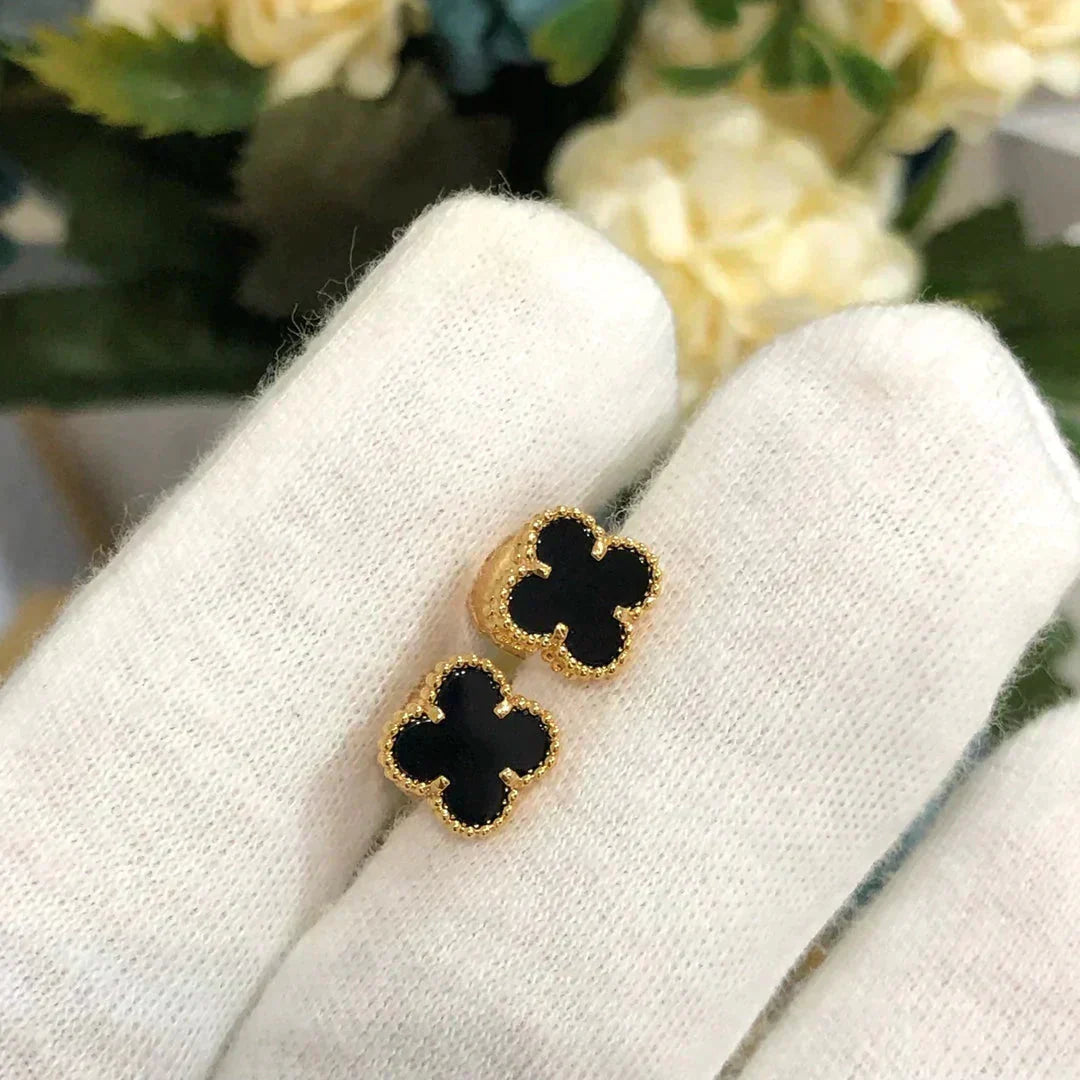 [ROSE]CLOVER MINI 9.5MM BLACK MOP EARRINGS