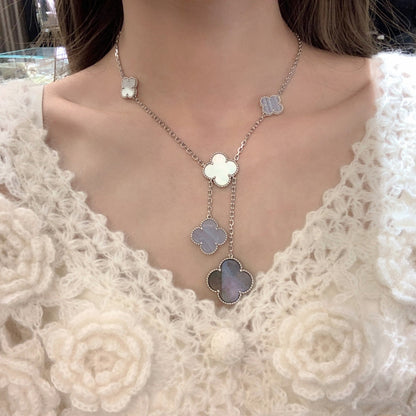 [ROSE]CLOVER MOP CHALCEDONY NECKLACE SILVER 6 MOTIF