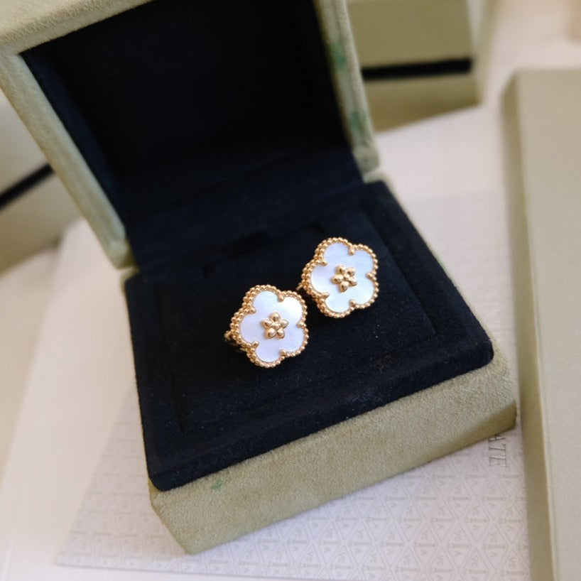 [ROSE]LUCKY PINK GOLD WHITE MOP EARRINGS