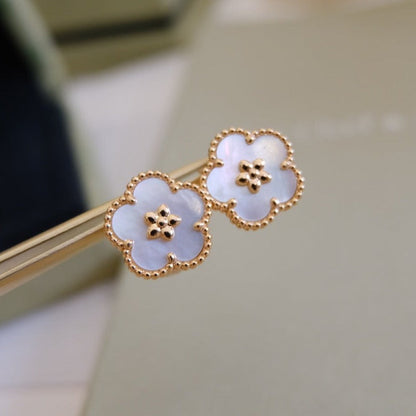 [ROSE]LUCKY PINK GOLD WHITE MOP EARRINGS