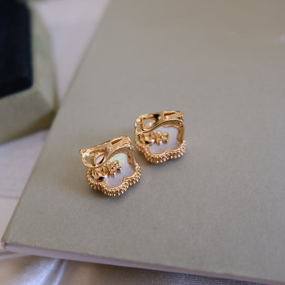 [ROSE]LUCKY PINK GOLD WHITE MOP EARRINGS