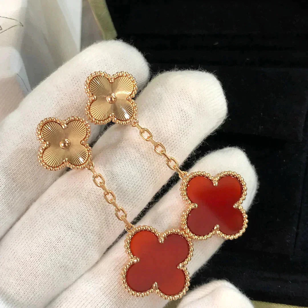 [ROSE]CLOVER 2 MOTIF  LASER CARNELIAN EARRINGS