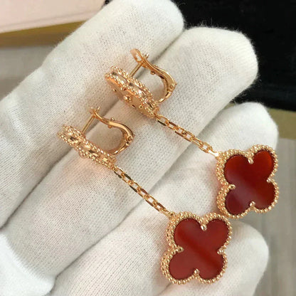 [ROSE]CLOVER 2 MOTIF  LASER CARNELIAN EARRINGS