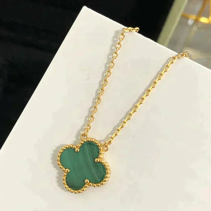 [ROSE]CLOVER 15MM MALACHITE SINGLE FLOWER  NECKLACE