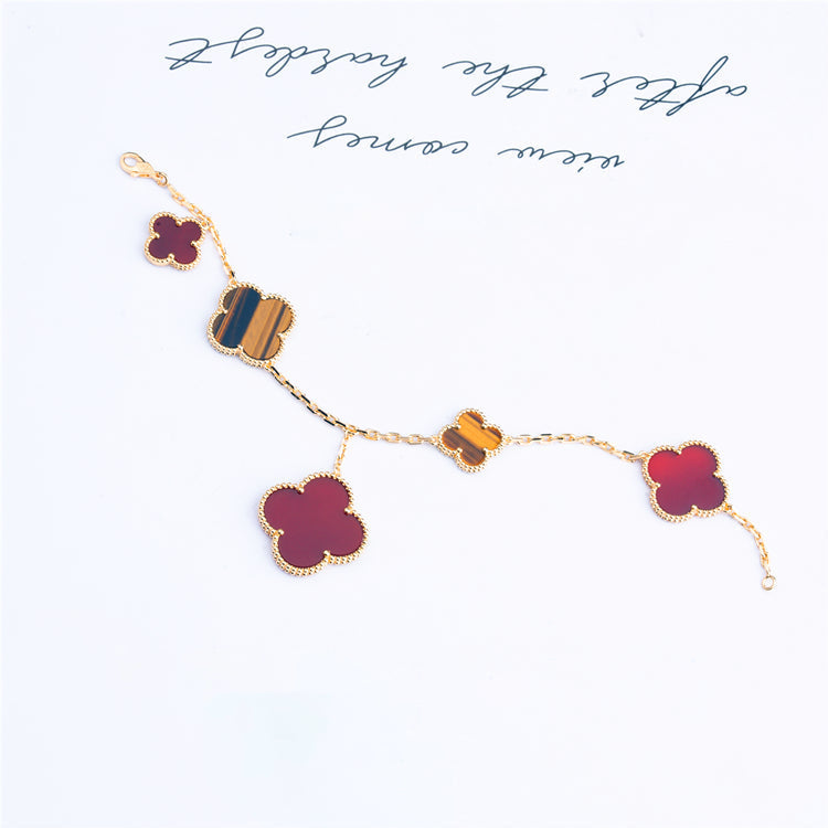 [ROSE]CLOVER BRACELET 5 MOTIFS CARNELIAN TIGER EYE