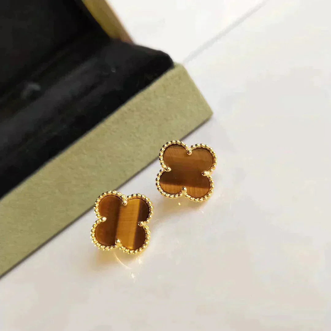 [ROSE]CLOVER MEDIUM 1 MOTIFS TIGER EYE EARRINGS