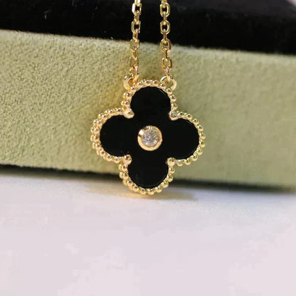 [ROSE]CLOVER 15MM DIAMOND ONYX NECKLACE