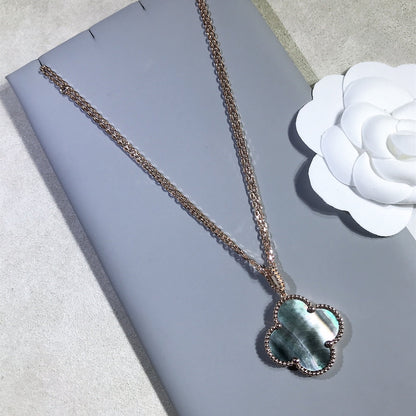 [ROSE]CLOVER 25MM GOLD DARK MOP BIG CLOVER NECKLACE