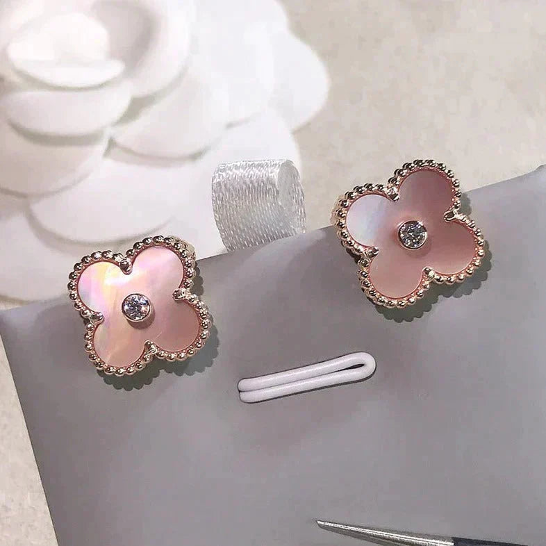 [ROSE]CLOVER MEDIUM 1 MOTIFS  PINK MOP DIAMOND EARRINGS