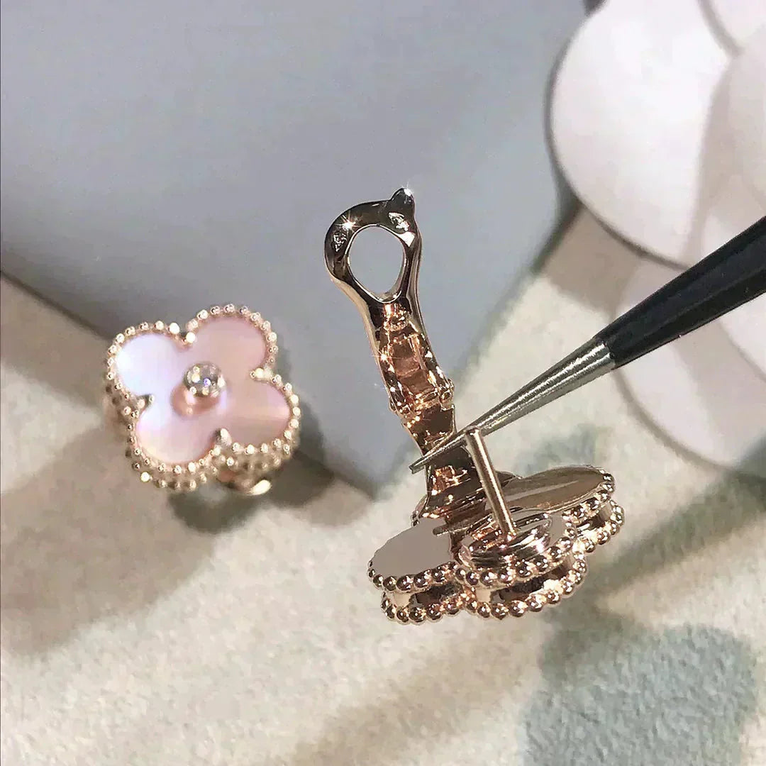 [ROSE]CLOVER MEDIUM 1 MOTIFS  PINK MOP DIAMOND EARRINGS