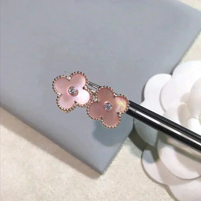 [ROSE]CLOVER MEDIUM 1 MOTIFS  PINK MOP DIAMOND EARRINGS