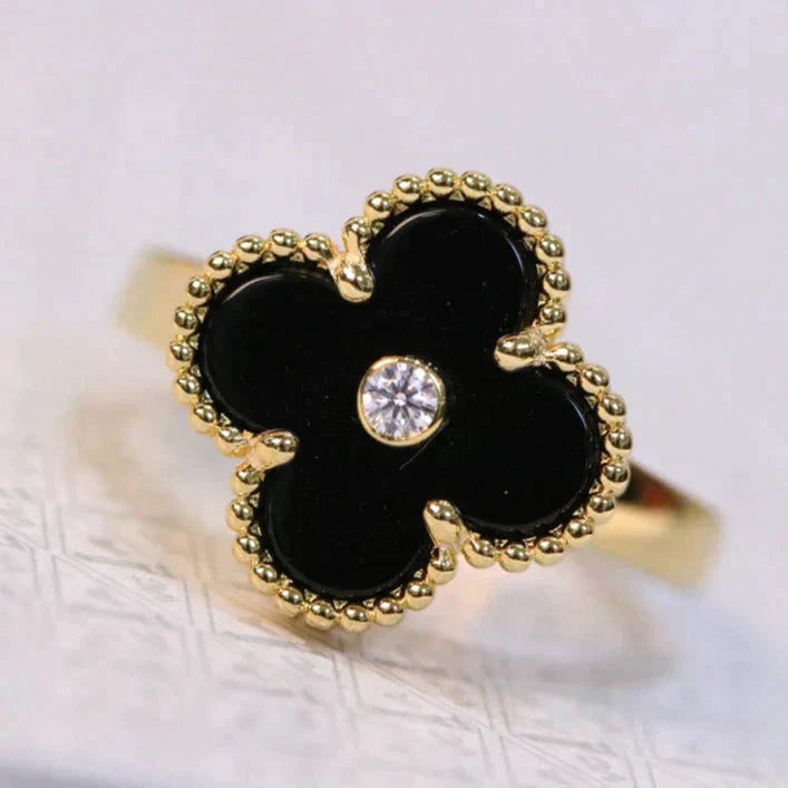 [ROSE]CLOVER ONYX RING GOLD DIAMOND