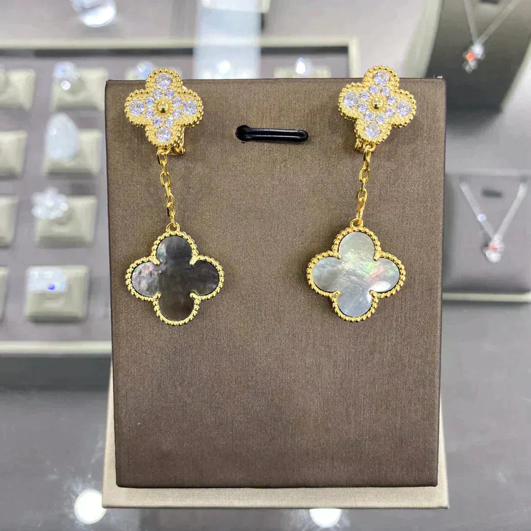 [ROSE]CLOVER  2 MOTIFS  DIAMOND  EARRINGS (MULTIPLE CHOICESç´