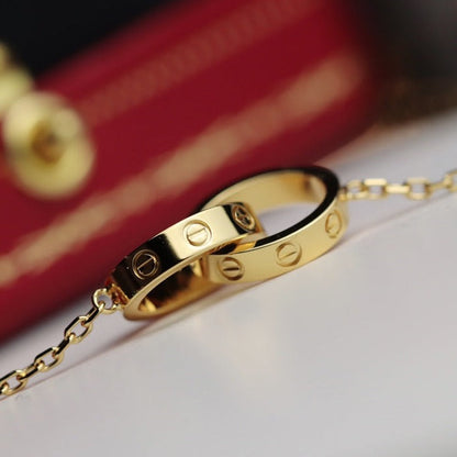 [ROSE]LOVE NECKLACE DOUBLE RING GOLD