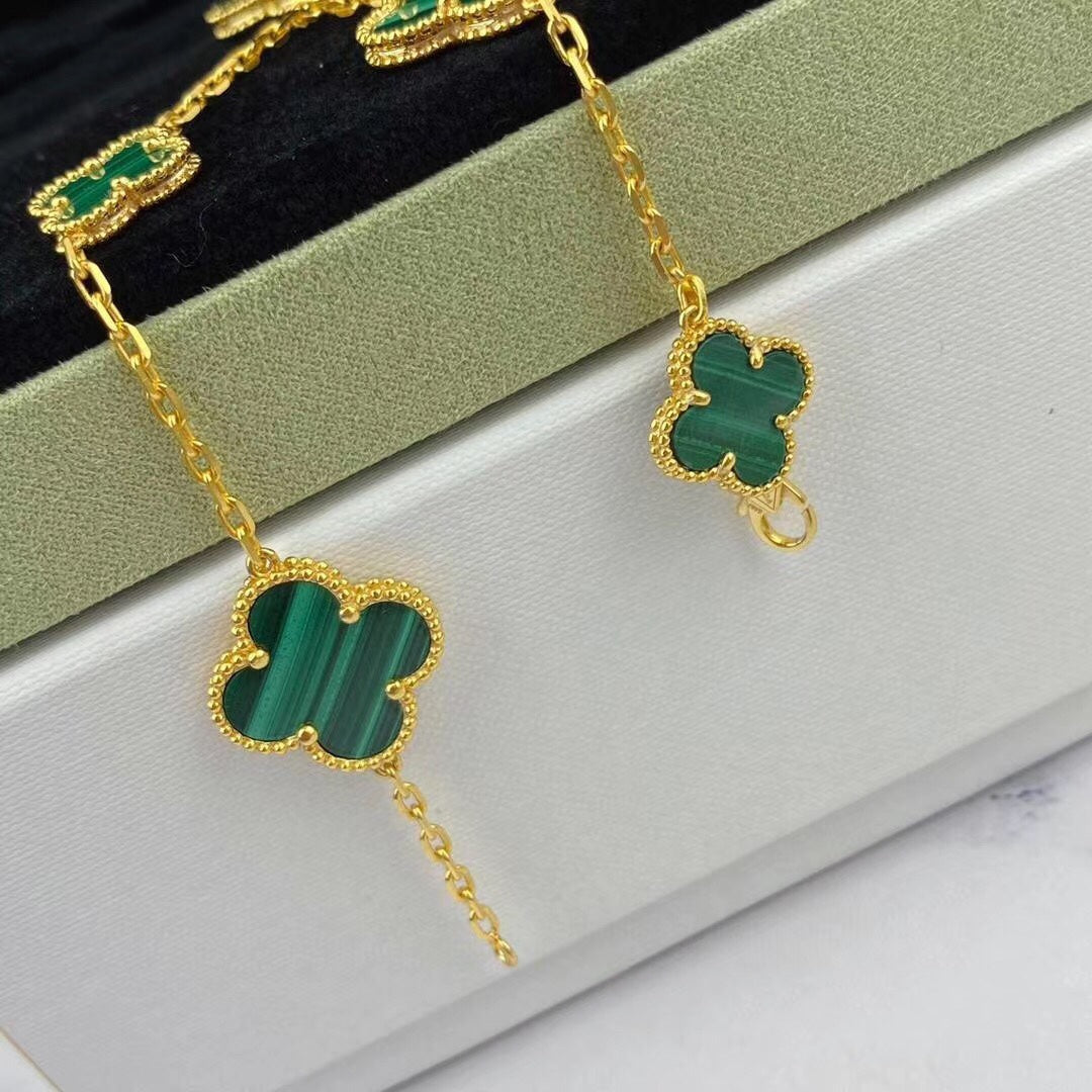 [ROSE]MAGIC CLOVER MALACHITE GOLD BRACELET 5 MOTIFS