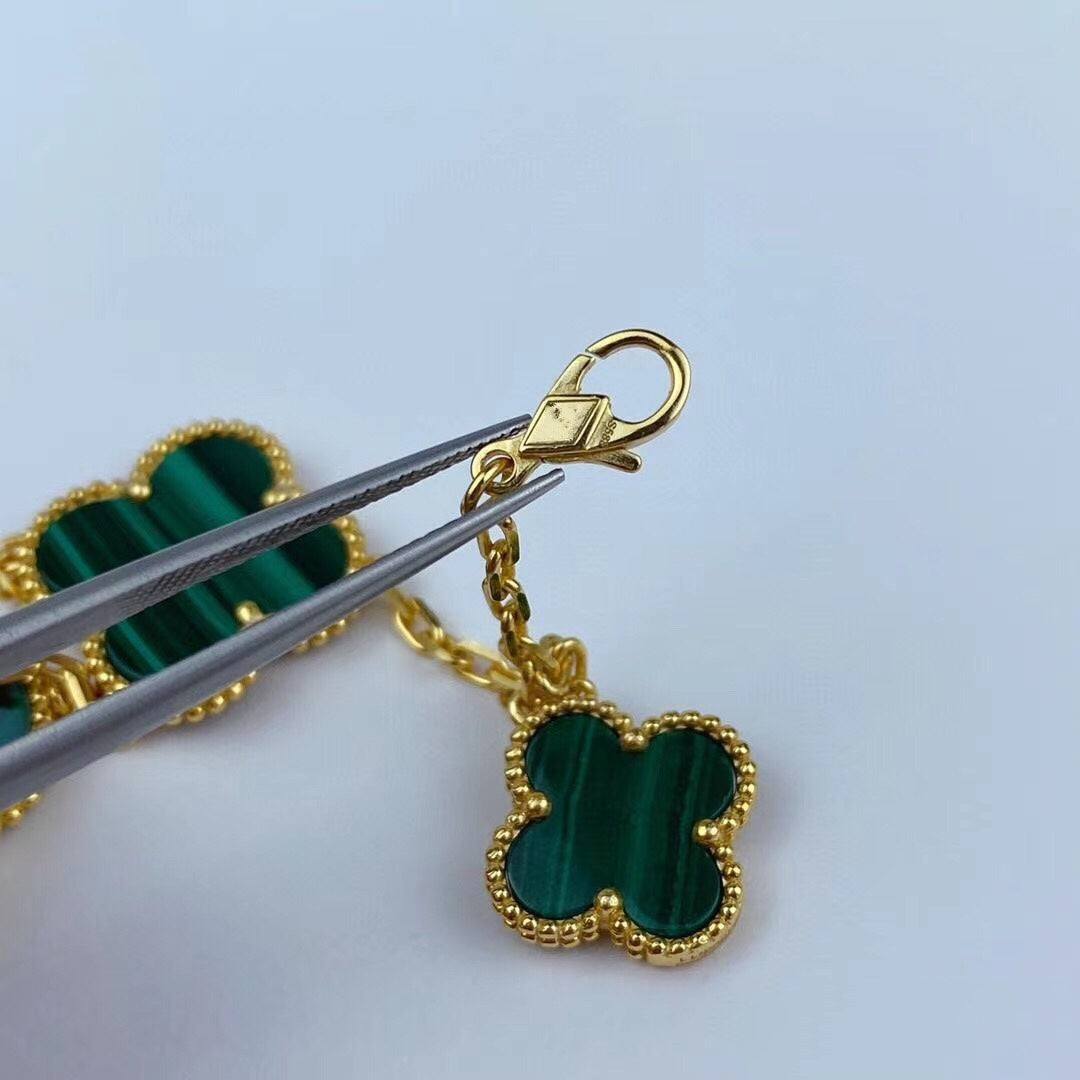 [ROSE]MAGIC CLOVER MALACHITE GOLD BRACELET 5 MOTIFS