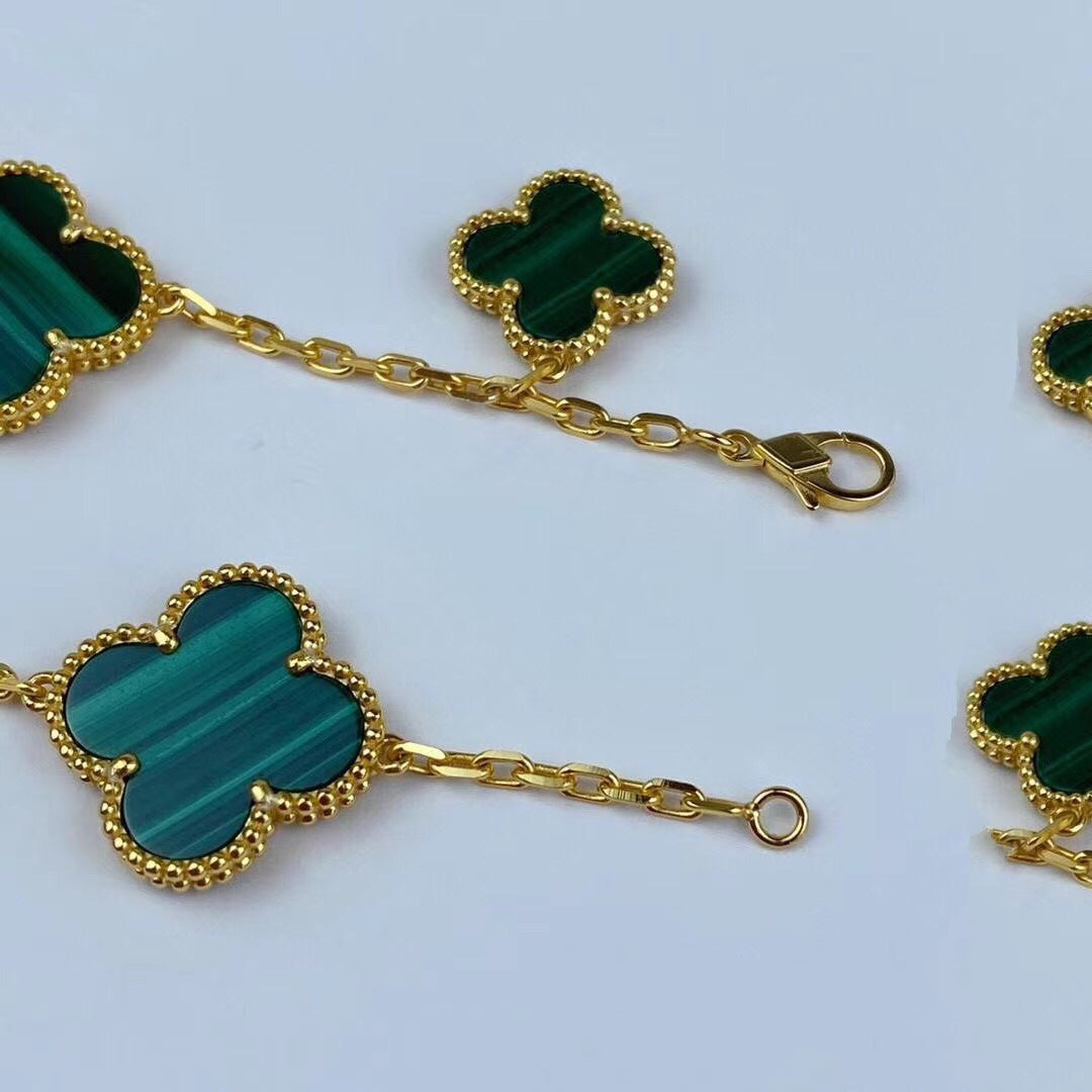 [ROSE]MAGIC CLOVER MALACHITE GOLD BRACELET 5 MOTIFS