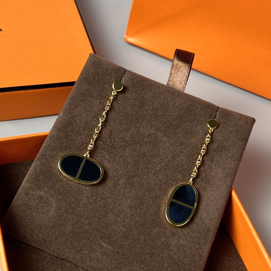 [Rose Jewels]CHAINE VERSO BLACK CERAMIC EARRINGS