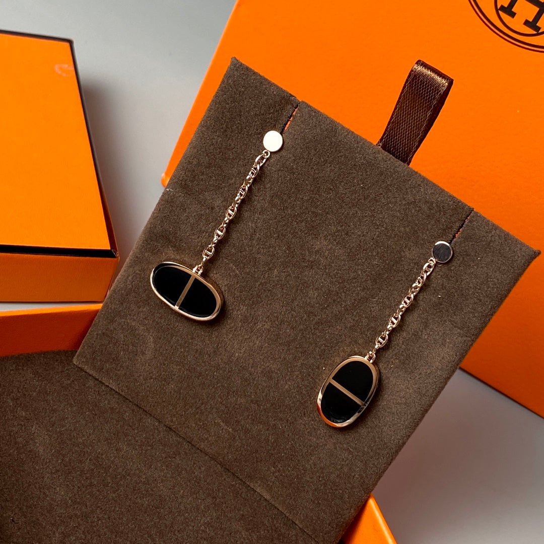 [Rose Jewels]CHAINE VERSO BLACK CERAMIC EARRINGS