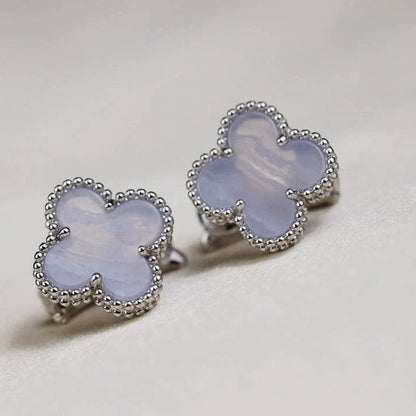 [ROSE]CLOVER MEDIUM 1 MOTIFS  WHITE MOP EARRINGS SILVER