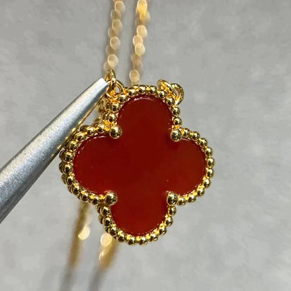 [ROSE]CLOVER 15MM CARNELIAN SINGLE FLOWER NECKLACE