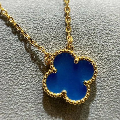 [ROSE]CLOVER 15MM BLUE AGATE NECKLACE