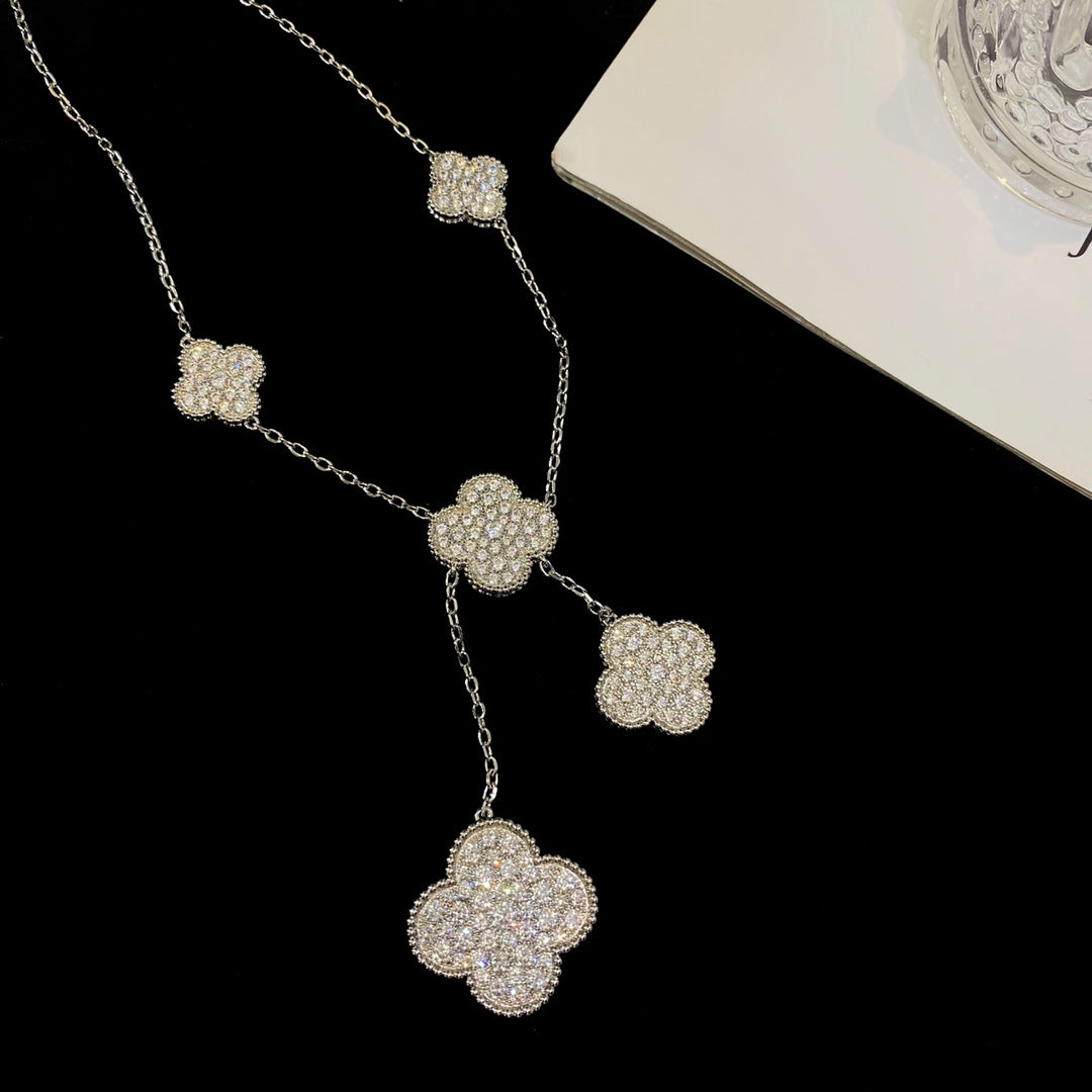 [ROSE]CLOVER 5 MOTIFS SILVER DIAMONDS NECKLACE