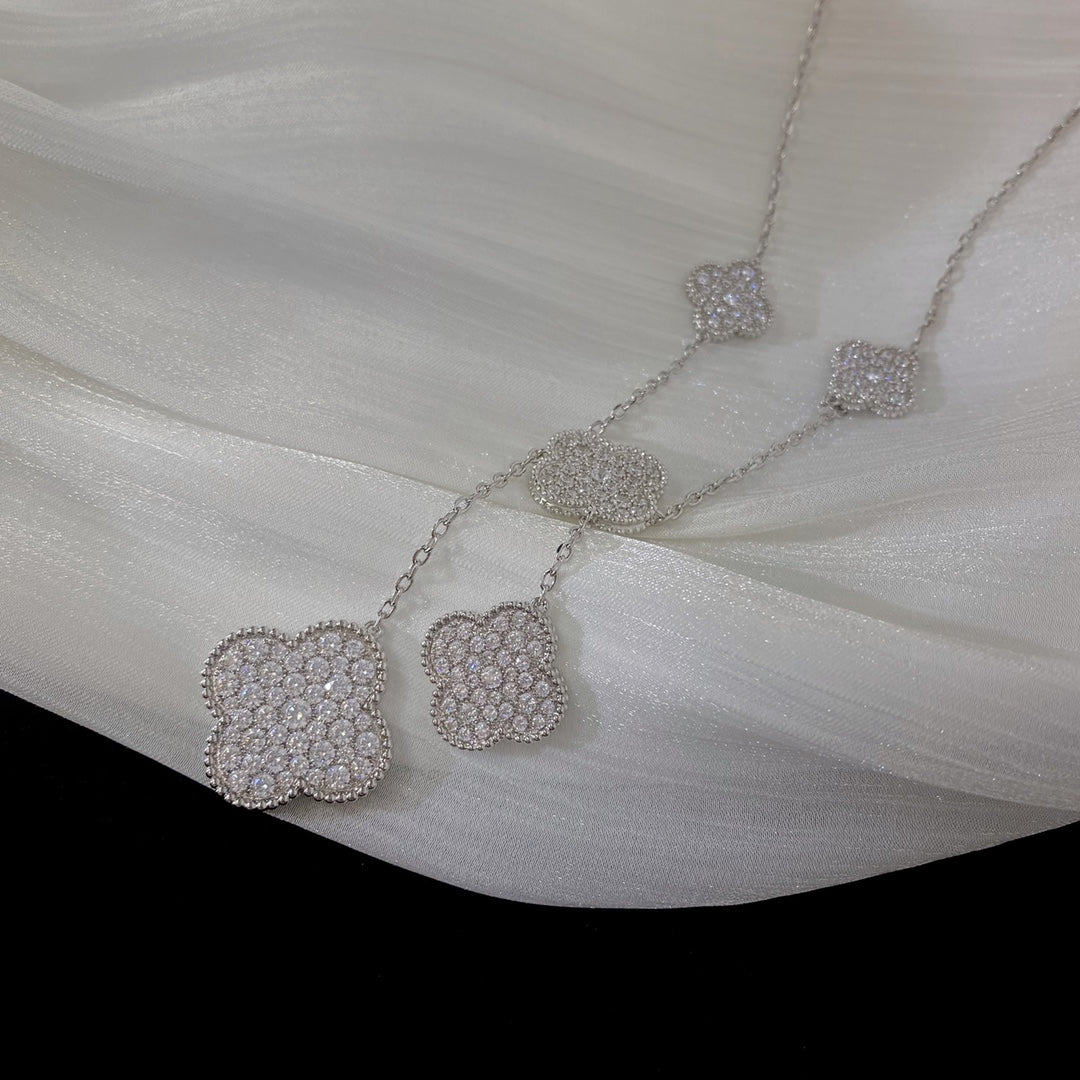 [ROSE]CLOVER 5 MOTIFS SILVER DIAMONDS NECKLACE