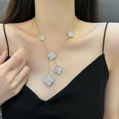 [ROSE]CLOVER 5 MOTIFS SILVER DIAMONDS NECKLACE