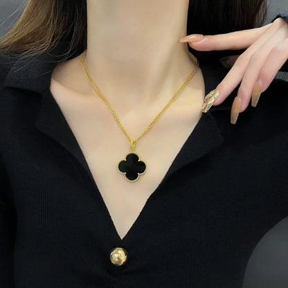 [ROSE]CLOVER 25MM NECKLACE GOLD ONYX