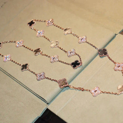 [ROSE]CLOVER 20 MOTIFS DARK MOP DIAMOND  NECKLACE