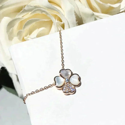 [ROSE]CLOVER MOP DIAMOND ROSE GOLD NECKLACE