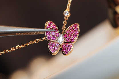 [ROSE]BUTTERFLY RED DIAMOND ROSE GOLD NECKLACE