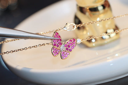 [ROSE]BUTTERFLY RED DIAMOND ROSE GOLD NECKLACE