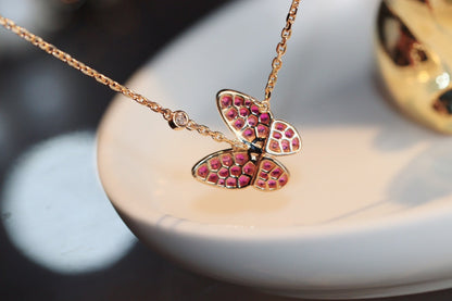 [ROSE]BUTTERFLY RED DIAMOND ROSE GOLD NECKLACE