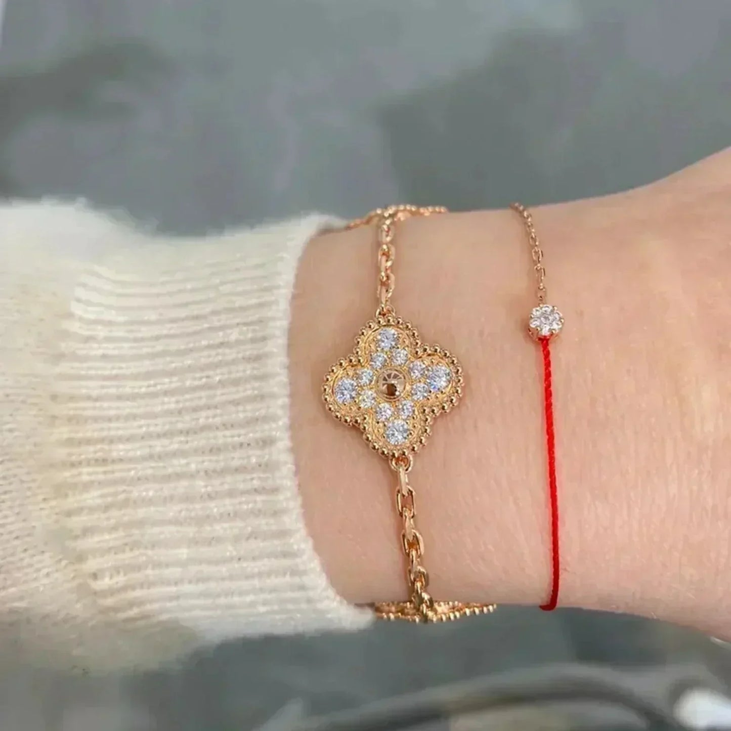 [ROSE]CLOVER 5 MOTIFS  FULL DIAMOND BRACELET