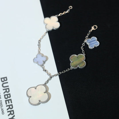 [ROSE]CLOVER BRACELET 5 MOTIFS MOP CHALCEDONY SILVER