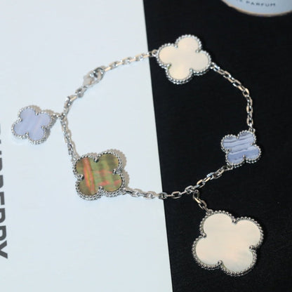 [ROSE]CLOVER BRACELET 5 MOTIFS MOP CHALCEDONY SILVER