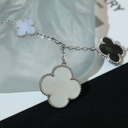 [ROSE]CLOVER BRACELET 5 MOTIFS MOP CHALCEDONY SILVER