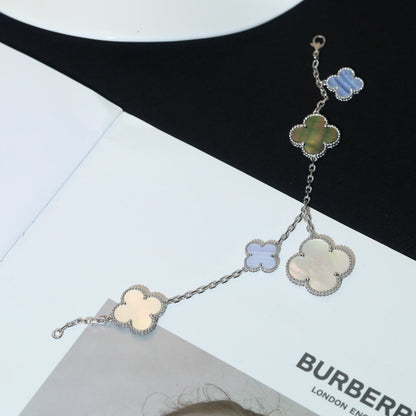 [ROSE]CLOVER BRACELET 5 MOTIFS MOP CHALCEDONY SILVER