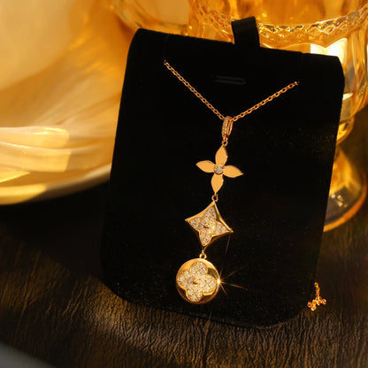 [Rose Jewels]STAR AND SUN DIAMOND PINK GOLD NECKLACE