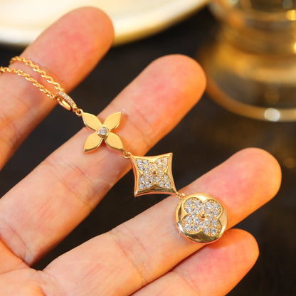 [Rose Jewels]STAR AND SUN DIAMOND PINK GOLD NECKLACE